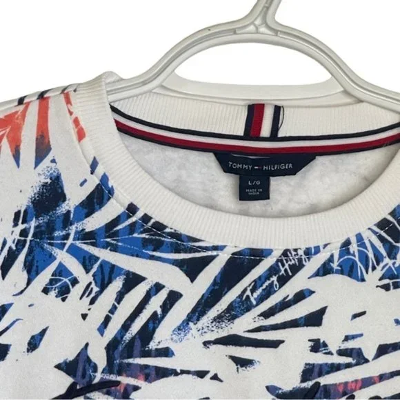 Tommy Hilfiger Red White Blue Palms Long Sleeved Pullover Sweatshirt - Picture 3 of 10